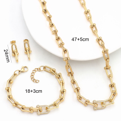 Cross-border Fashion Stainless Steel Horseshoe Buckle Necklace  Setnon-fading Stud Earrings and Diamond-inlaid Jewelry