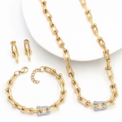 Cross-border Fashion Stainless Steel Horseshoe Buckle Necklace  Setnon-fading Stud Earrings and Diamond-inlaid Jewelry