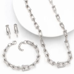 Cross-border Fashion Stainless Steel Horseshoe Buckle Necklace  Setnon-fading Stud Earrings and Diamond-inlaid Jewelry