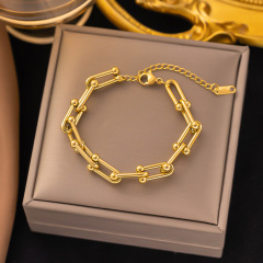 U-shaped Chain Bracelet Necklace Set Stainless Steel 18K Gold Simple Clavicle Chain Bracelet