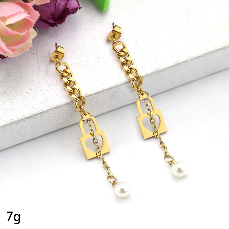 Stainless Steel Flower Pearl Earrings Light Luxury High-End Lock Dangle Drop Earrings Women Jewelry