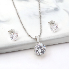 Fashion Stainless Steel Claw Setting Round Multicolor 3A Cubic Zirconia Necklace Earrings Jewelry Set for Woman Italian Jewelry