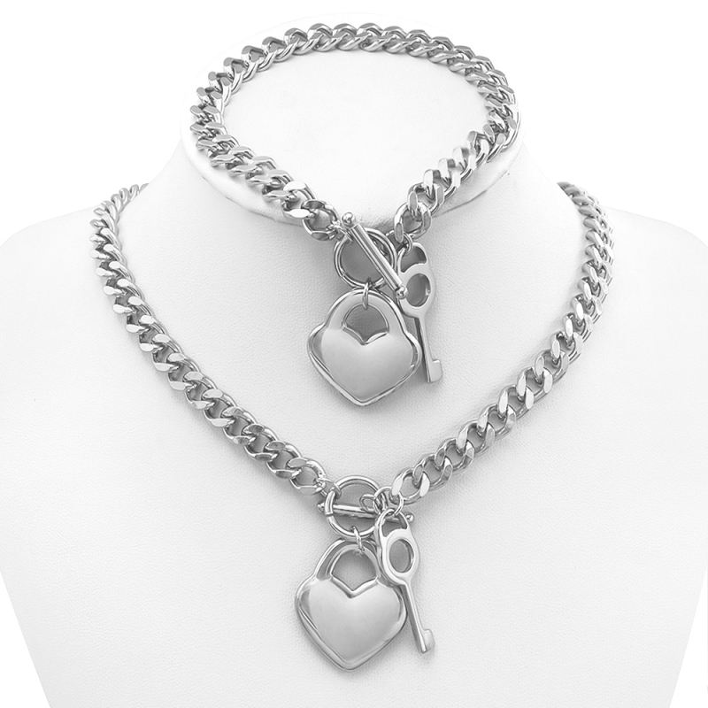 Stainless Steel Heat Pendant Thick Cuban Chain Necklace Bracelet Earrings Sets Women Joyera De Acero Inoxidable