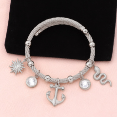 Ethnic Style Gold Plated Stainless Steel Crystal Coin Wire Bracelet Heart Titanium Steel Zirconia Bangle Acero Inoxidable Joyas