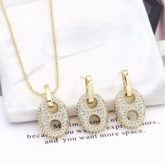 Coffee bean pig nose Vintage Luxury Punk Copper 14K Gold Brand Channel Set Diamond Necklace & Earrings Copper Jewelry Set Women's Party Gift