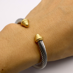 Women's Stainless Steel Braid Cable Cuff Bangle Fashion Anti Tarnish 18K Gold Plated Twist Lines Open Bracelet Jewelry
