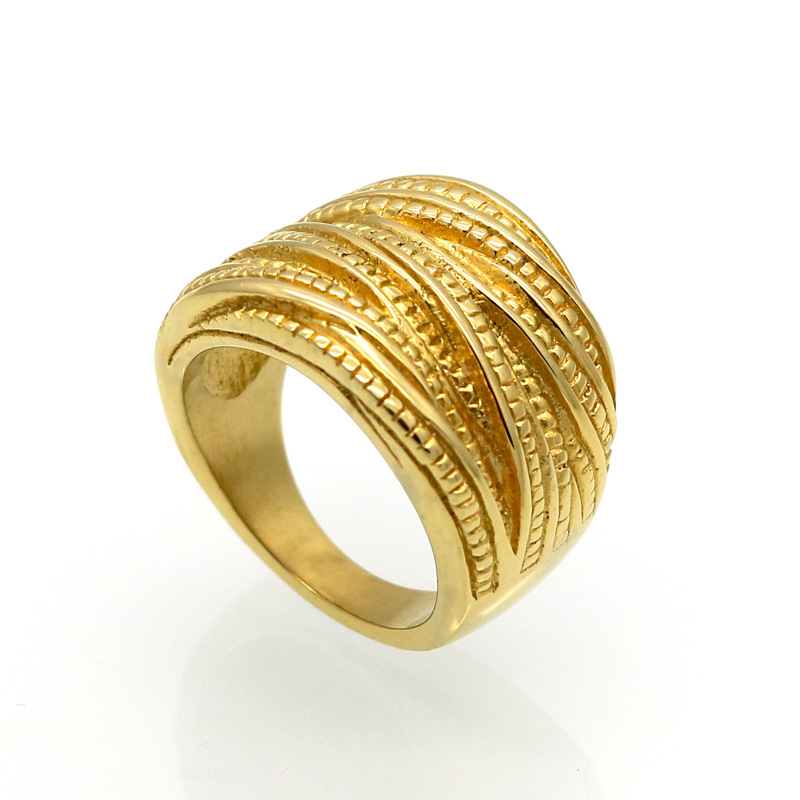 Fashion Female Stainless Steel Jewelry Gold Color Multilayer Wedding Rings
