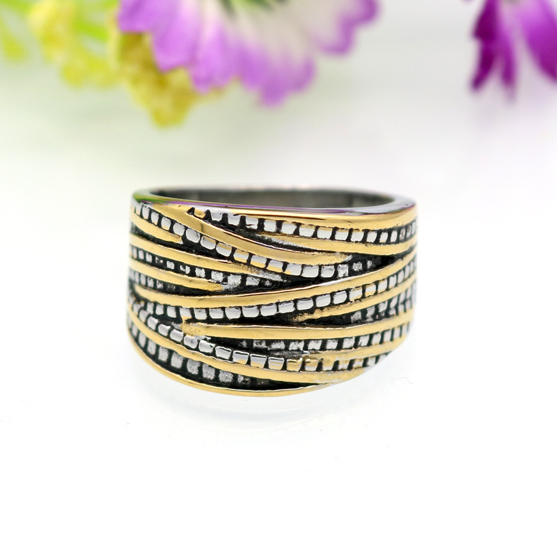 Retro Style Ladies Titanium Steel Ring Trendy Inlay Stainless Steel Color Rope Ring Wholesale Jewelry