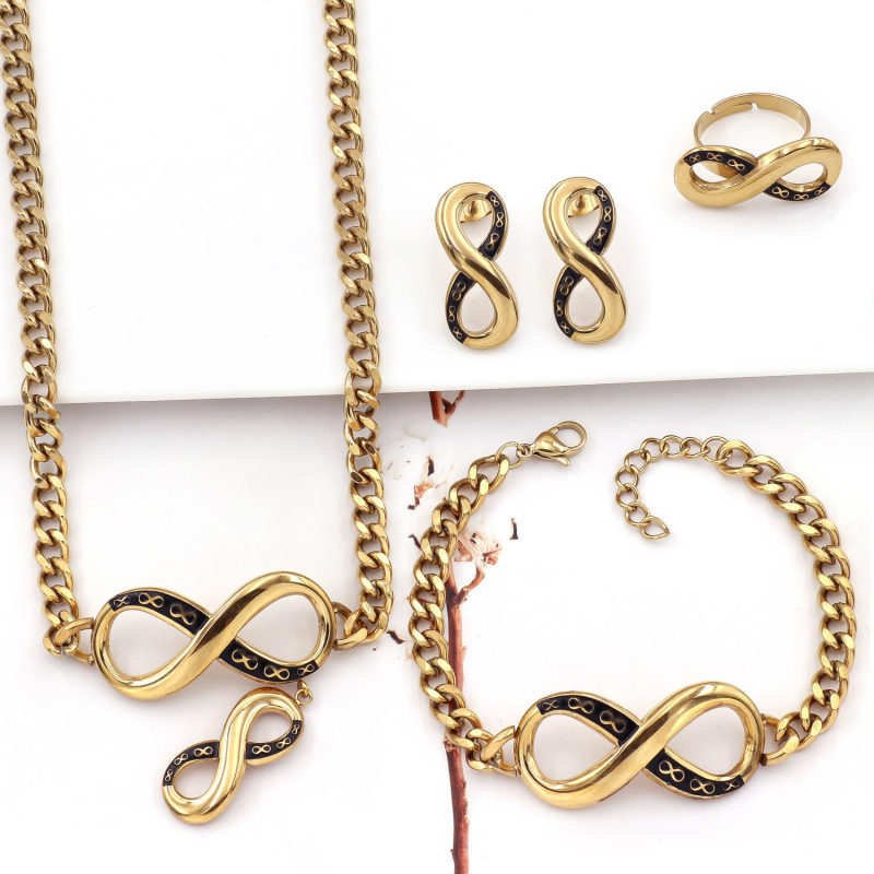 Ethiopia Gold Plated Bridal Jewelry Infinity Vintage Adjustable Bangle Ring Jewelry Set for Women Wedding Party