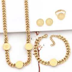 Women Stainless Steel Franc Commemorative Coin Rooster Head Design Luxury 4pcs Jewelry Set