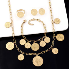 Wholesale Niche Design Stainless Steel Head Necklace Bracelet Ring Earrings Fashion Jewelry Set