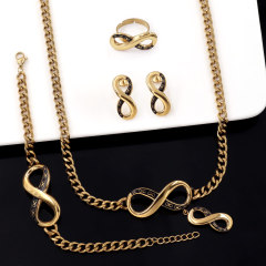 Ethiopia Gold Plated Bridal Jewelry Infinity Vintage Adjustable Bangle Ring Jewelry Set for Women Wedding Party