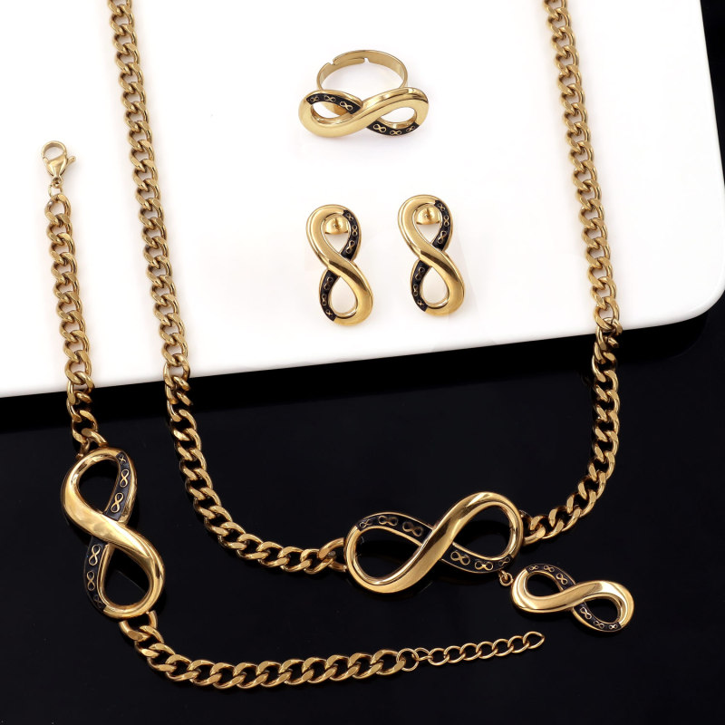 Ethiopia Gold Plated Bridal Jewelry Infinity Vintage Adjustable Bangle Ring Jewelry Set for Women Wedding Party