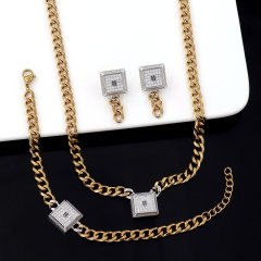 Cuban Chain Men's and Women's Hip-hop Style Thick Necklace Earrings Ring and Bracelet Set Versatile Style