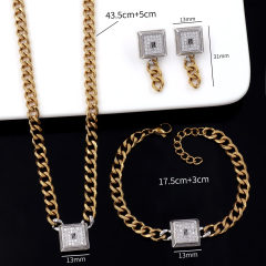 Cuban Chain Men's and Women's Hip-hop Style Thick Necklace Earrings Ring and Bracelet Set Versatile Style