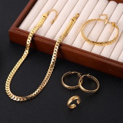 Fashion Stainless Steel Gold Plated South American Chain Necklace Earrings Ring Bracelet Jewelry Set