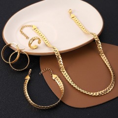 Fashion Stainless Steel Gold Plated South American Chain Necklace Earrings Ring Bracelet Jewelry Set