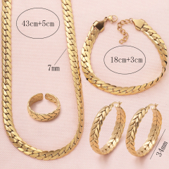 Fashion Stainless Steel Gold Plated South American Chain Necklace Earrings Ring Bracelet Jewelry Set