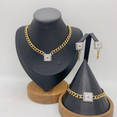 Cuban Chain Men's and Women's Hip-hop Style Thick Necklace Earrings Ring and Bracelet Set Versatile Style