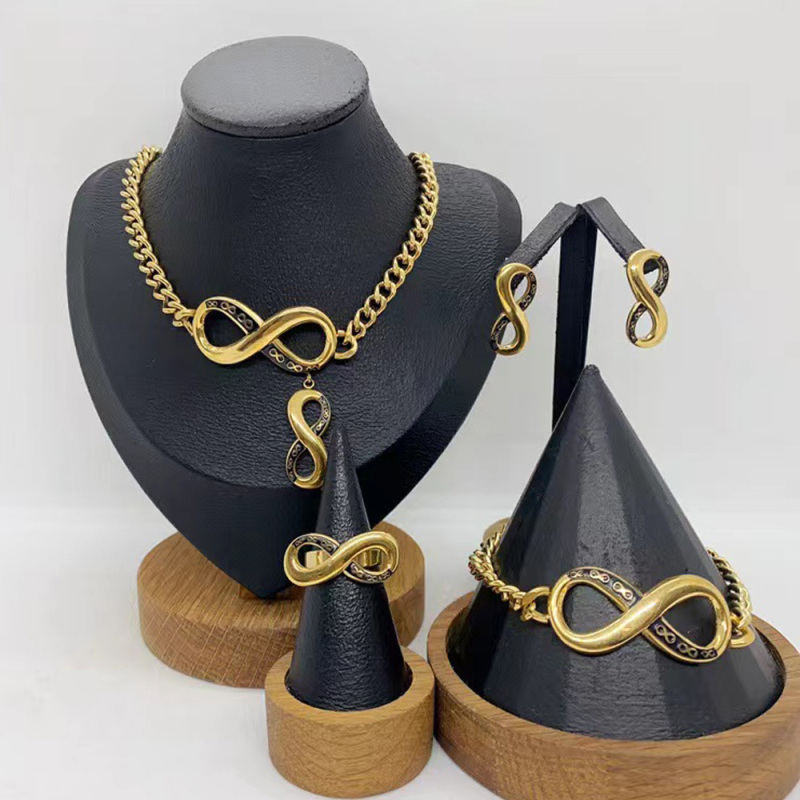Ethiopia Gold Plated Bridal Jewelry Infinity Vintage Adjustable Bangle Ring Jewelry Set for Women Wedding Party