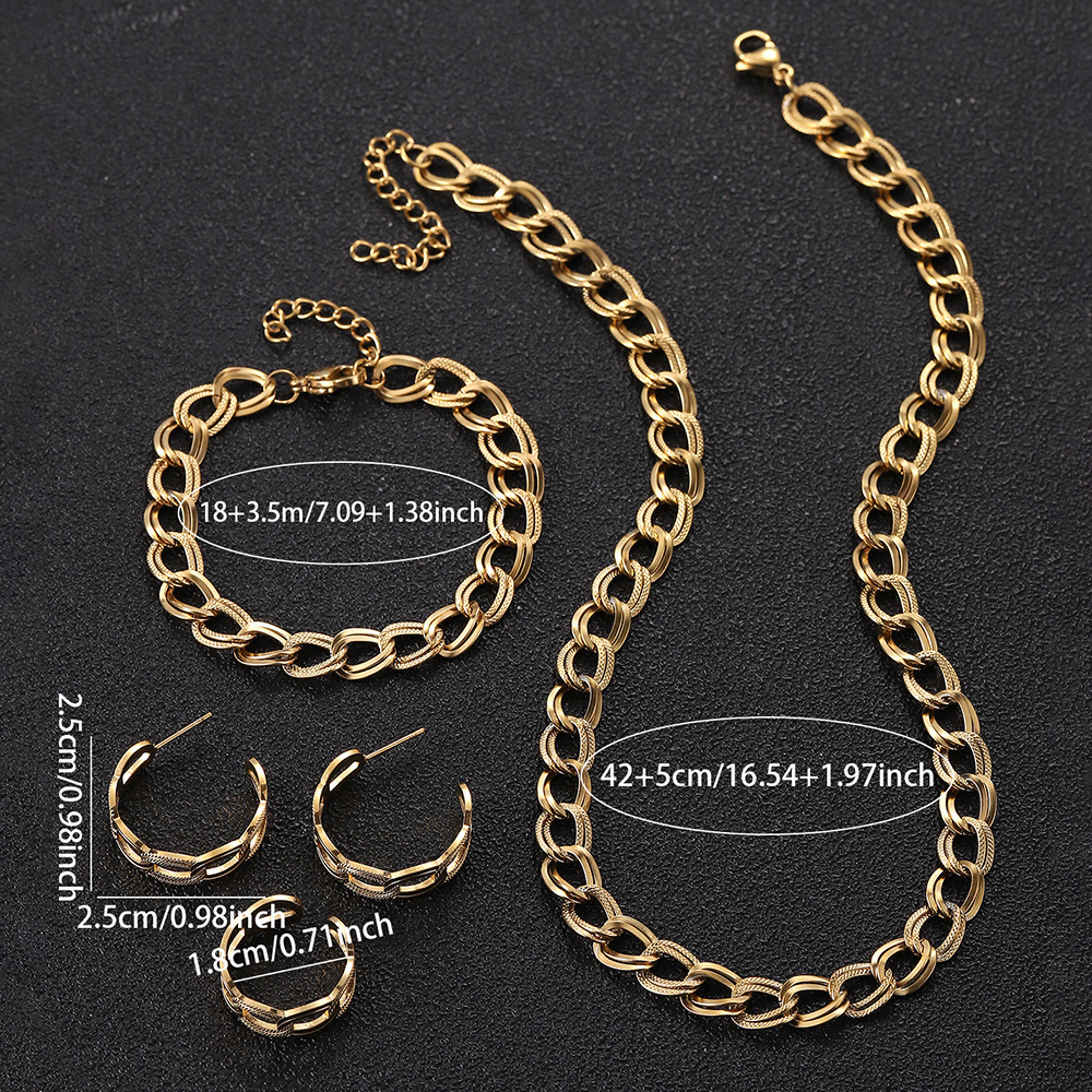 Punk Stainless Steel Chunky Oval Large Flat Cuban Curb Link Chains Choker Jewelry Set Bijoux Women Acero Inoxidable Joyas