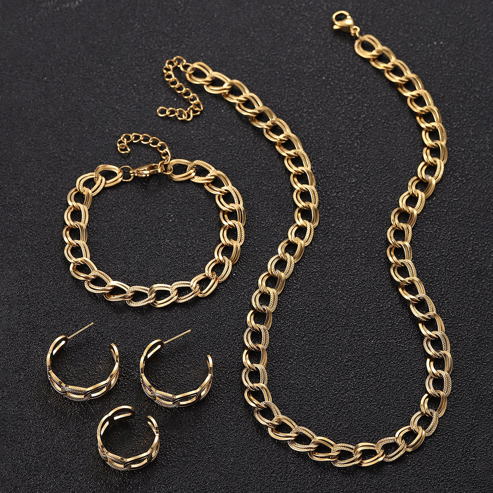 Punk Stainless Steel Chunky Oval Large Flat Cuban Curb Link Chains Choker Jewelry Set Bijoux Women Acero Inoxidable Joyas