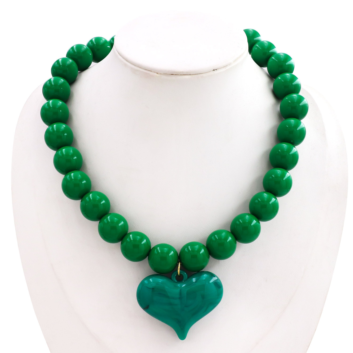 Colorful Beaded Heart Pendant Necklace Handmade Resin Acrylic Brass Beads Daily Commute Clavicle Chain Everyday Accessory