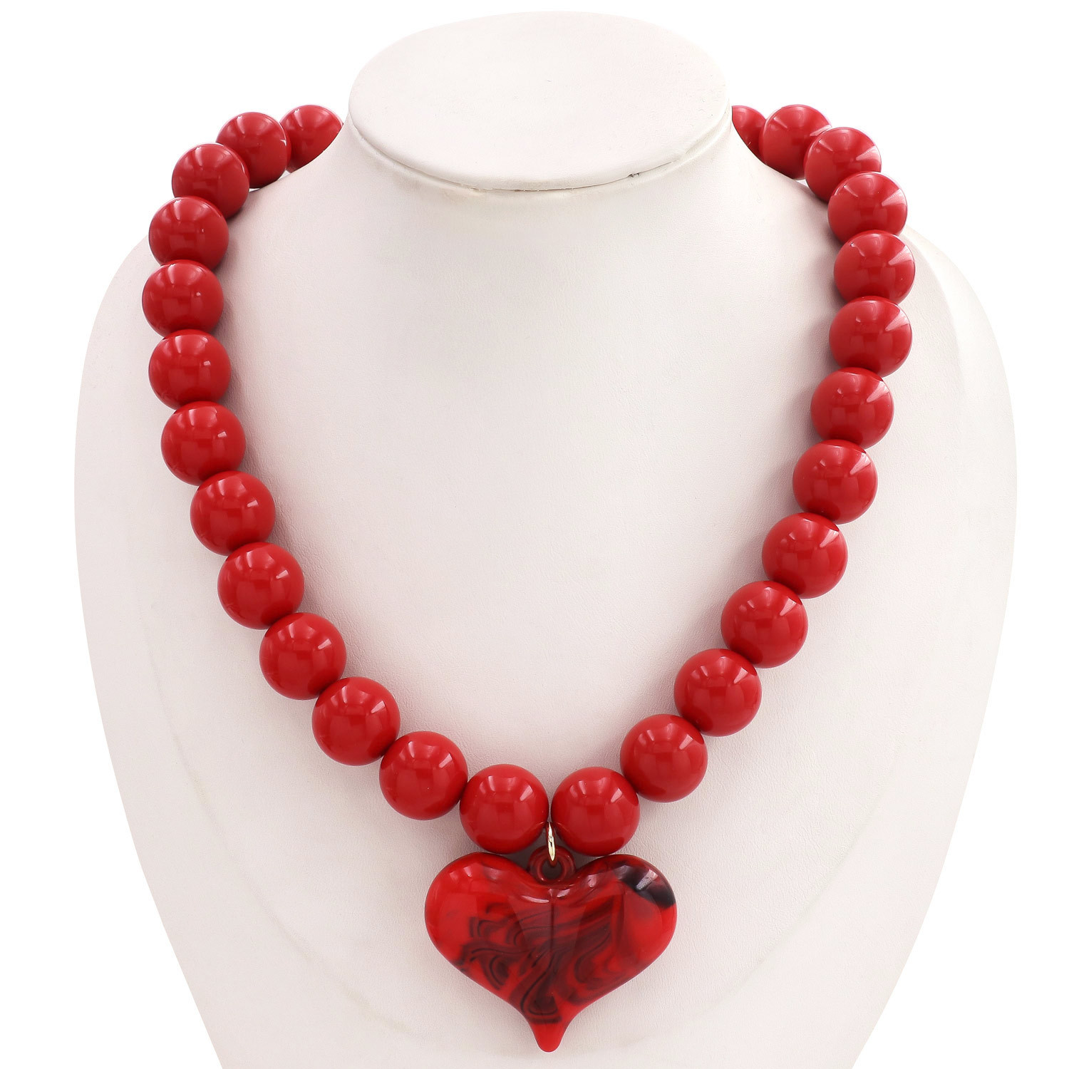 Colorful Beaded Heart Pendant Necklace Handmade Resin Acrylic Brass Beads Daily Commute Clavicle Chain Everyday Accessory