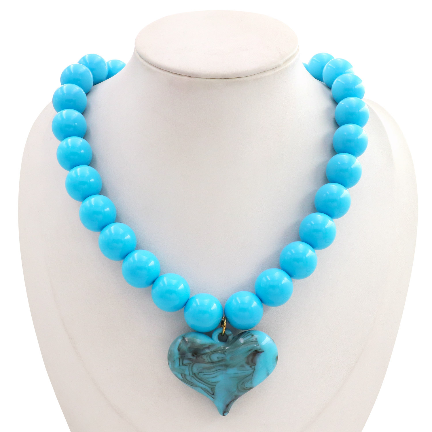 Colorful Beaded Heart Pendant Necklace Handmade Resin Acrylic Brass Beads Daily Commute Clavicle Chain Everyday Accessory