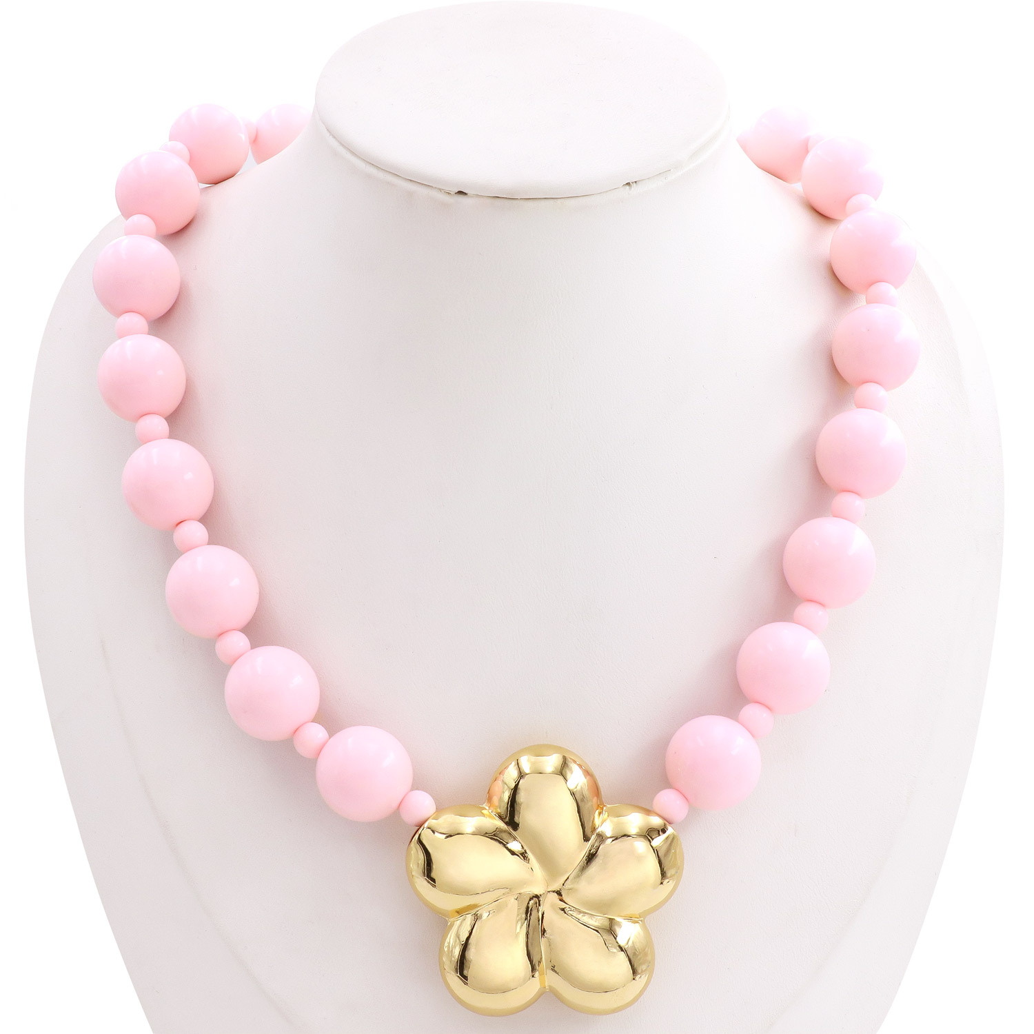 15mm Bead Exaggerated-style Gold-gloss Flower Pendant Colorful Contrast Beads Acrylic Beaded Bracelet Necklace Women's Leisure Fashion