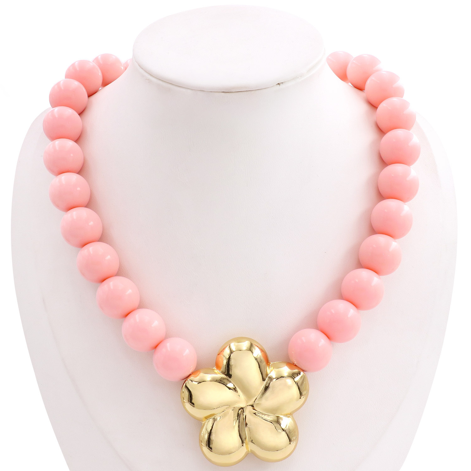 15mm Bead Exaggerated-style Gold-gloss Flower Pendant Colorful Contrast Beads Acrylic Beaded Bracelet Necklace Women's Leisure Fashion