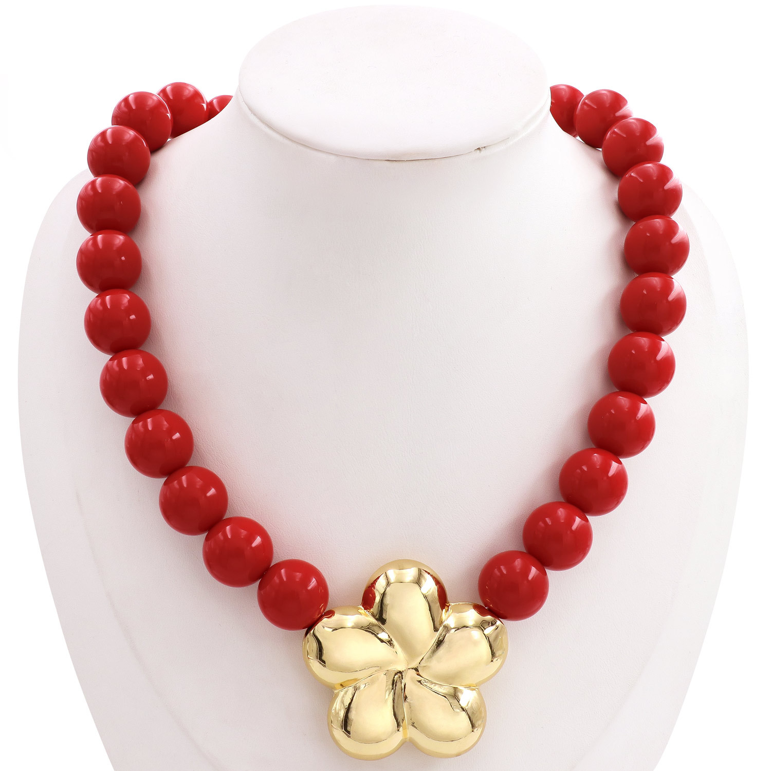 15mm Bead Exaggerated-style Gold-gloss Flower Pendant Colorful Contrast Beads Acrylic Beaded Bracelet Necklace Women's Leisure Fashion