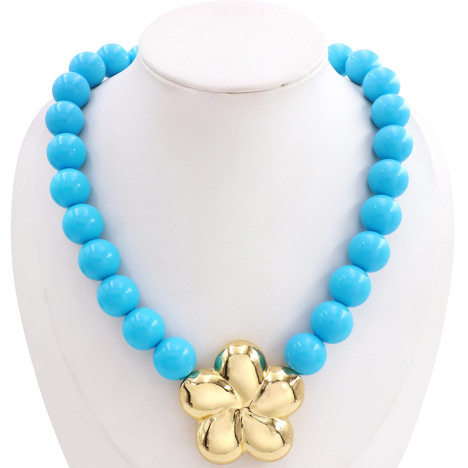 15mm Bead Exaggerated-style Gold-gloss Flower Pendant Colorful Contrast Beads Acrylic Beaded Bracelet Necklace Women's Leisure Fashion