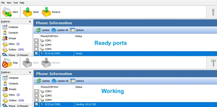 Display of bulk SMS software interface