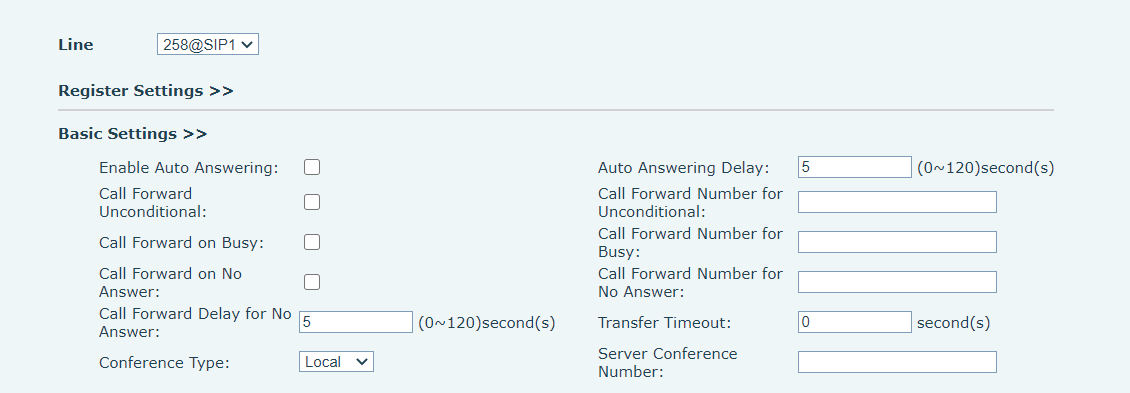 WEB interface Set call forward page display