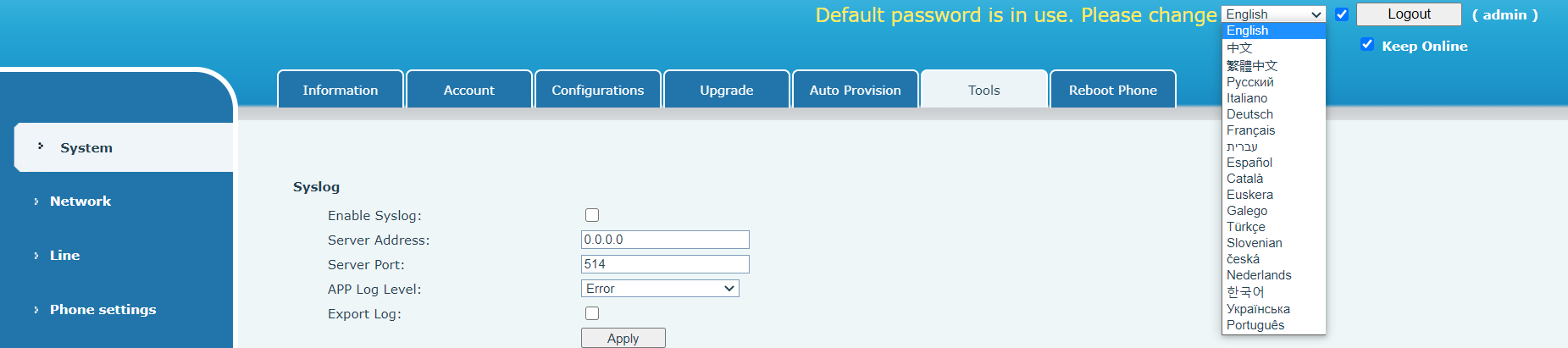 Language setting on Web page, Supports multiple languages