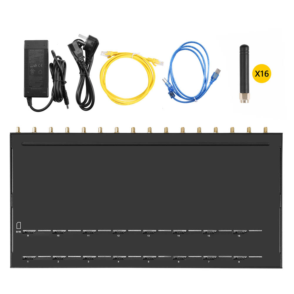 YX 4G LTE 16 Ports 16 SIM GoIP & VoIP Voice Gateway for 128 eSIM and Call and SMS