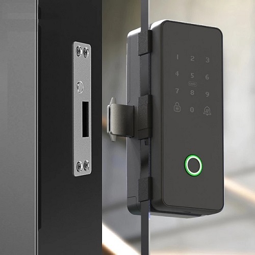 Tuya App Digital keyless biometric fingerprint keypad sliding smart glass door lock