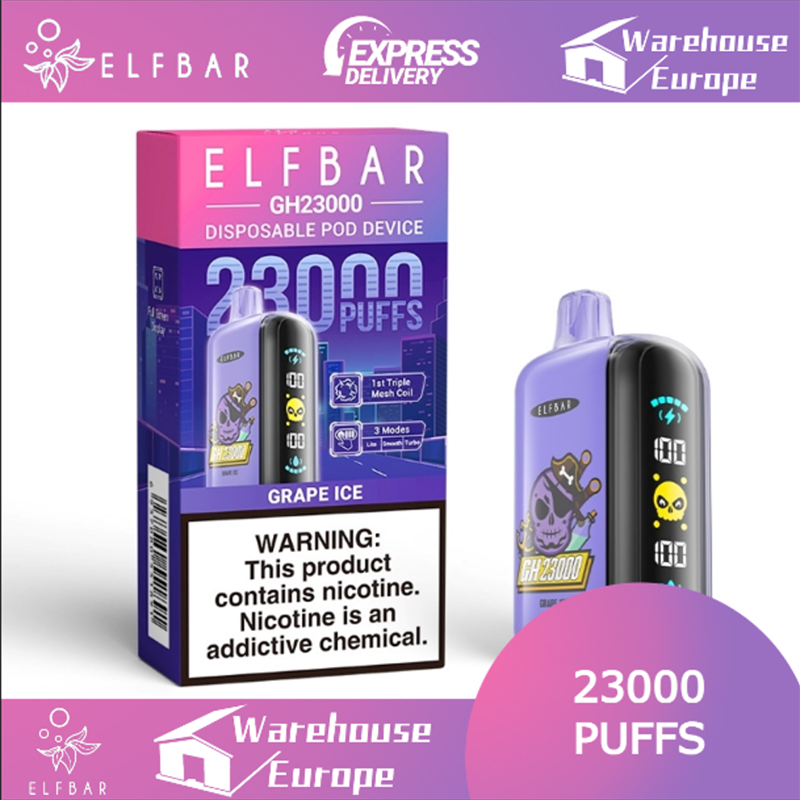 Elf Bar GH23000 Grape Ice Vape - Rechargeable, 50mg Nicotine, 23000 Puffs