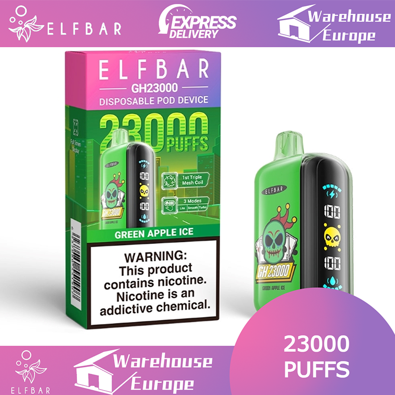 Elf Bar GH23000 Green Apple Ice Vape - Rechargeable, 50mg Nicotine, 23000 Puffs