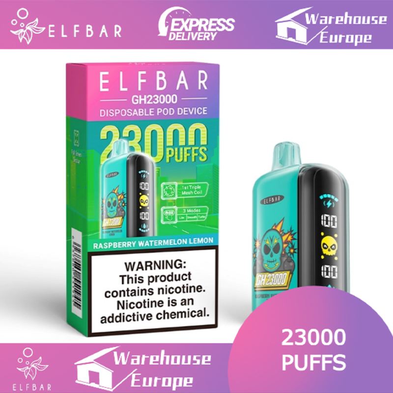 Elf Bar GH23000 Raspberry Watermelon Lemon Vape - Rechargeable, 50mg Nicotine, 23000 Puffs