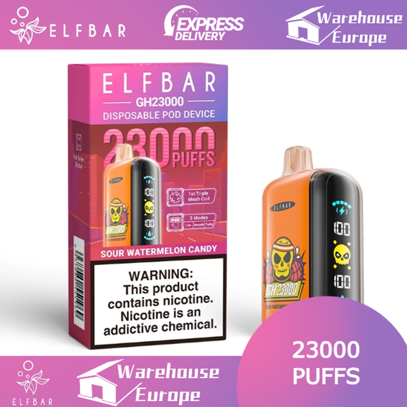 Elf Bar GH23000 Sour Watermelon Candy Vape - Rechargeable, 50mg Nicotine, 23000 Puffs