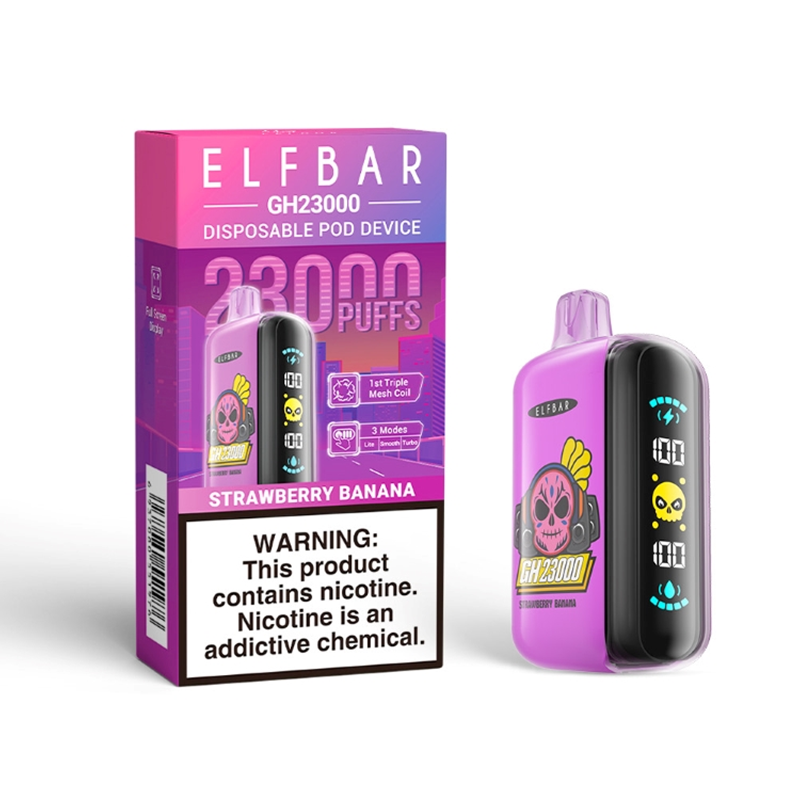 Elf Bar GH23000 Strawberry Banana Vape - Rechargeable, 50mg Nicotine, 23000 Puffs