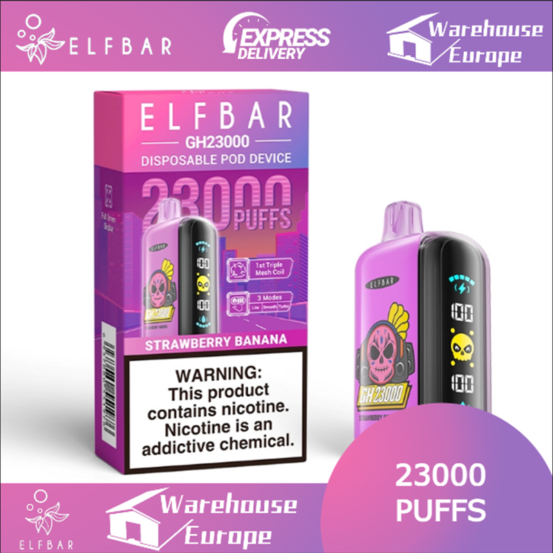 Elf Bar GH23000 Strawberry Banana Vape - Rechargeable, 50mg Nicotine, 23000 Puffs
