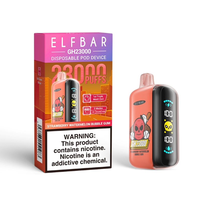 Elf Bar GH23000 Strawberry Watermelon Bubble Gum Vape - Rechargeable, 50mg Nicotine, 23000 Puffs