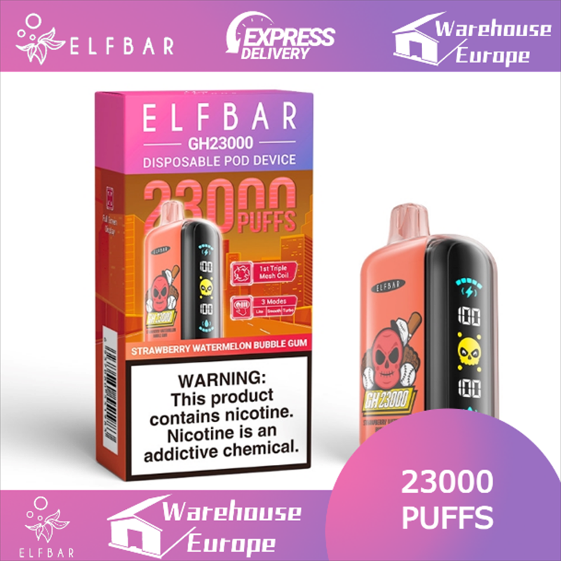 Elf Bar GH23000 Strawberry Watermelon Bubble Gum Vape - Rechargeable, 50mg Nicotine, 23000 Puffs