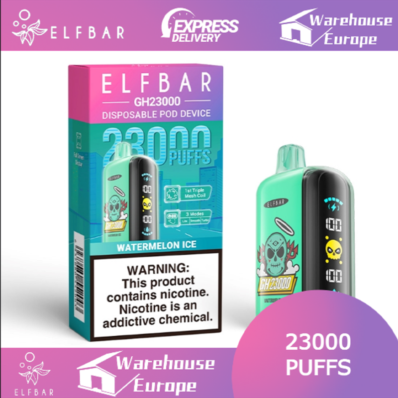 Elf Bar GH23000 Watermelon lce Vape - Rechargeable, 50mg Nicotine, 23000 Puffs