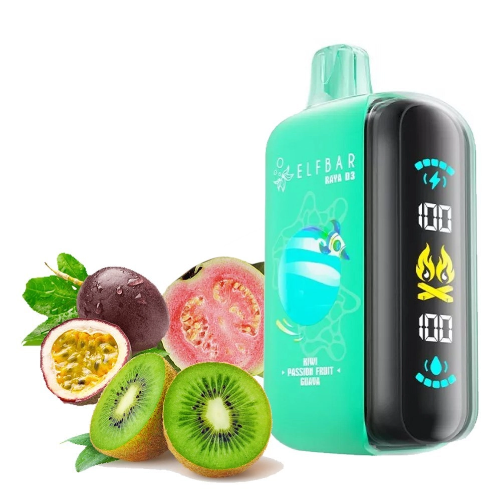 Elf Bar Raya D3 25000 Kiwi Passion Fruit Guava 5% nicotine strength