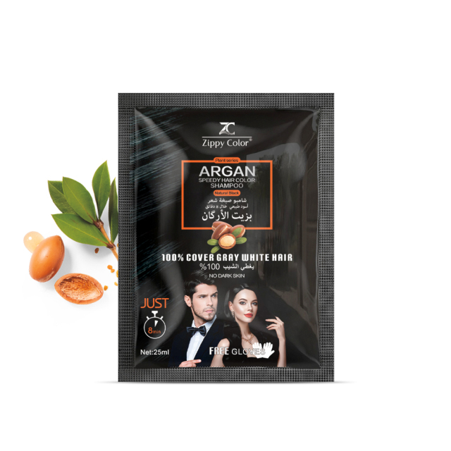 Zippy Color Argan Speedy Hair Color Shampoo Wash - Black - Fast Hair Dye Shampoo for Dark, Shiny Hair,Zippy Color Argan Speedy Hair Color Shampoo - Fast Hair Dye Shampoo,Guangdong Mingli Biomedical Technology Co., Ltd.
