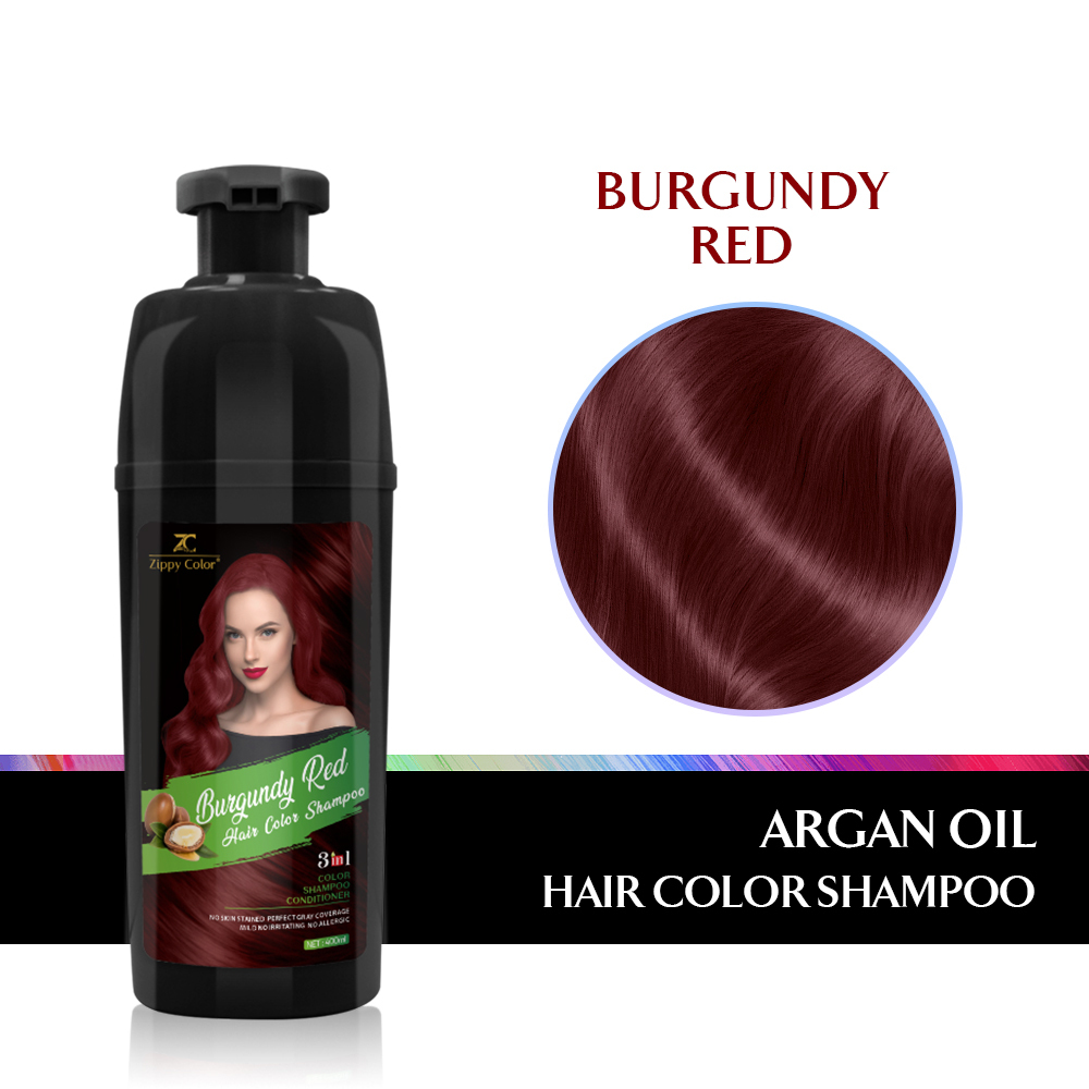 Zippy Color 3 in 1 Argan Oil Hair Dye Shampoo-Burgundy Red,Zippy Color Hair Dye Shampoo - Black Hair Care Manufacturer,Guangdong Mingli Biomedical Technology Co., Ltd.